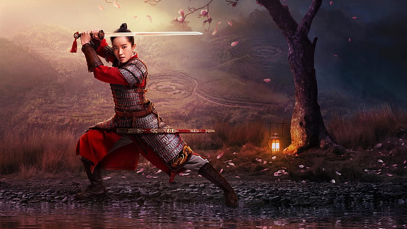 Mulan (2020), katana, 2020, mulan, asian, red, poster, movie, Gong Li, warrior, girl, actress, HD wallpaper