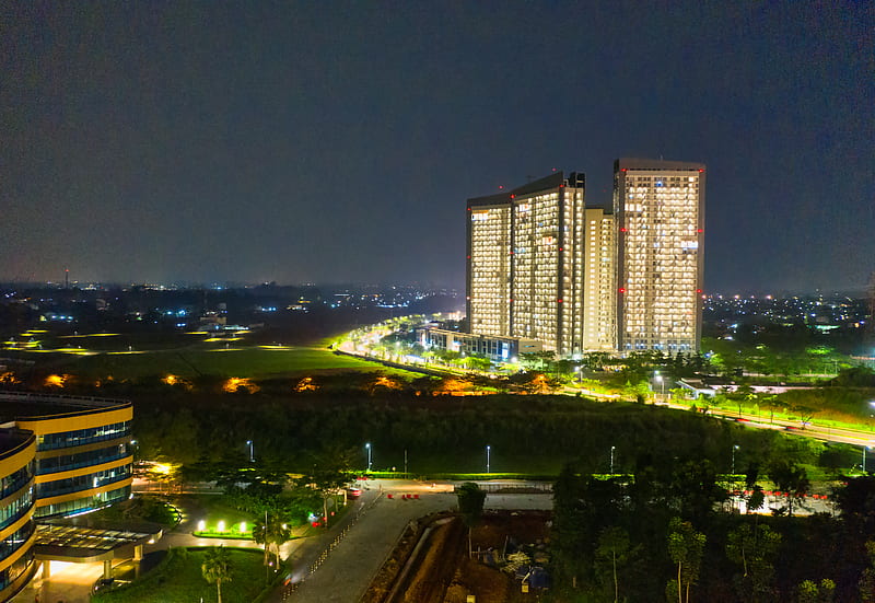Bird's Eye View Of City During Evening, HD wallpaper