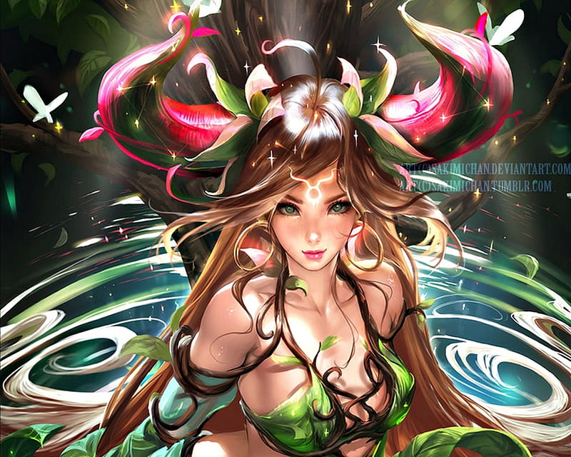 Zodiac ~ Taurus, art, luminos, zodiac, sakimichan, woman, horns, fantasy, girl, green, taurus, HD wallpaper