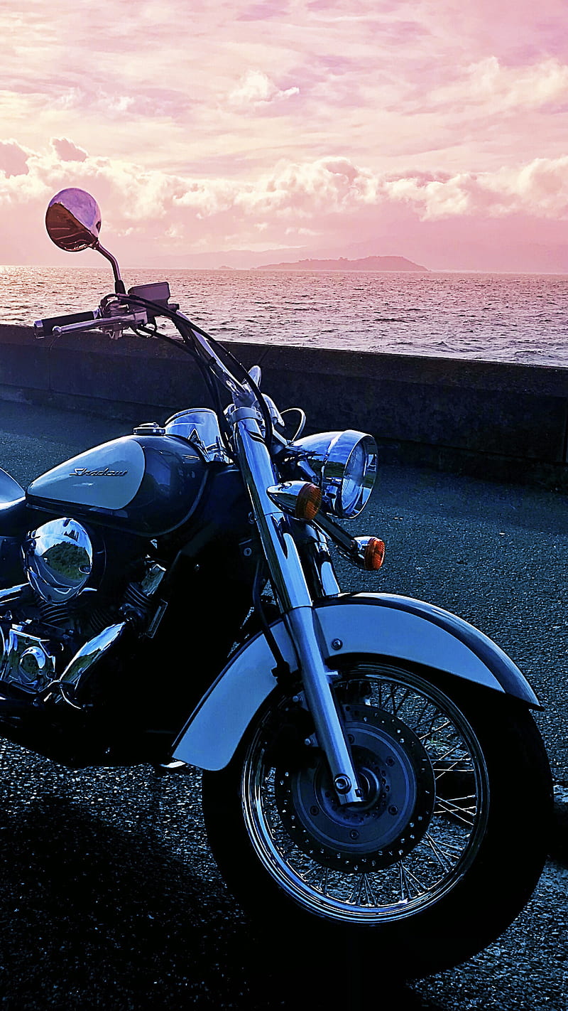 Honda Shadow, beach, bike, cruiser, honda, motorbike, shadow, vt750, weather, wellington, HD phone wallpaper