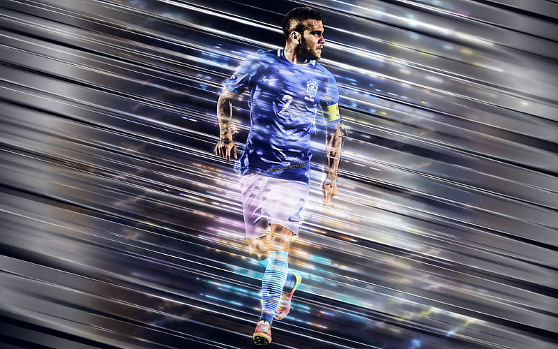 Dani Alves Brazilian football, defender, Brazil national football team, blue uniform, creative art, Brazil, football, HD wallpaper
