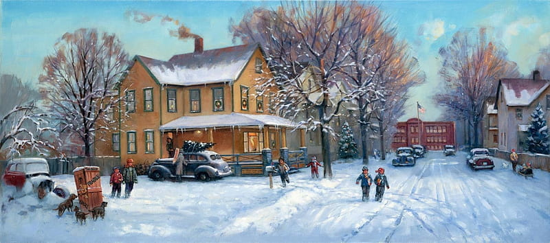 New England Christmas, new england, christmas, snow, winter, HD wallpaper