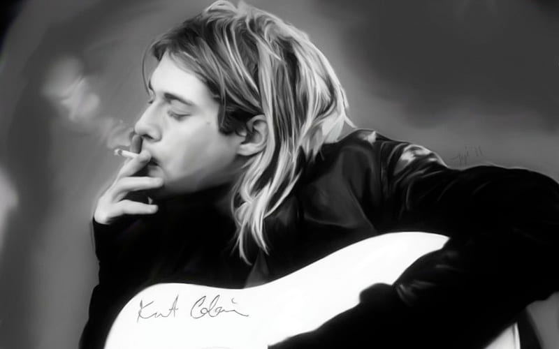 Kurt Cobain, grunge, guitar, nirvana, music, cigarette, HD wallpaper