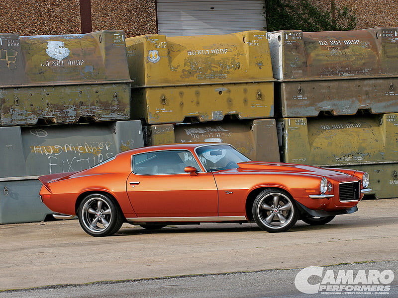 Chevy 70, gm, camaro, orange, bowtie, HD wallpaper