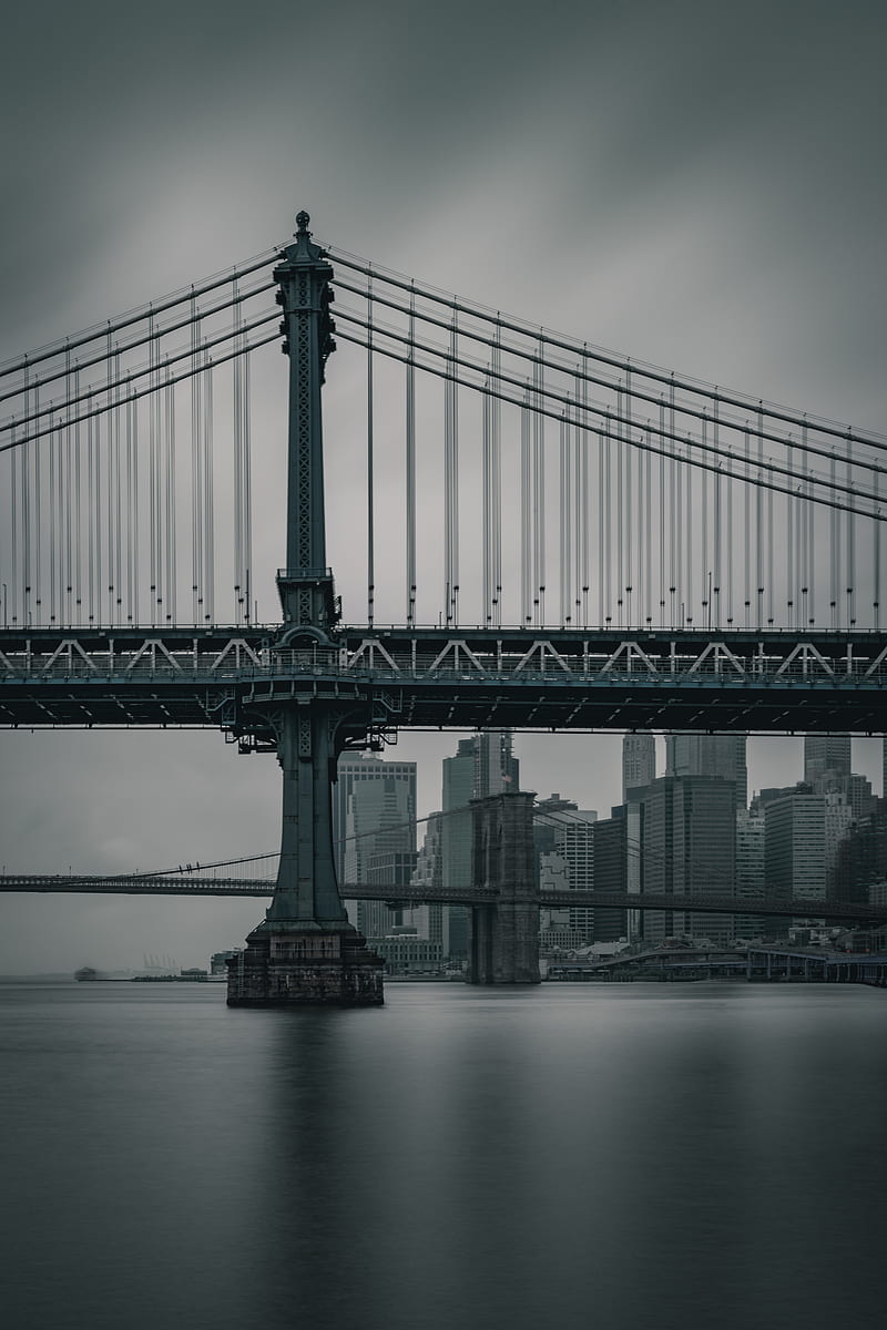 bridge, city, twilight, new york, united states, HD phone wallpaper