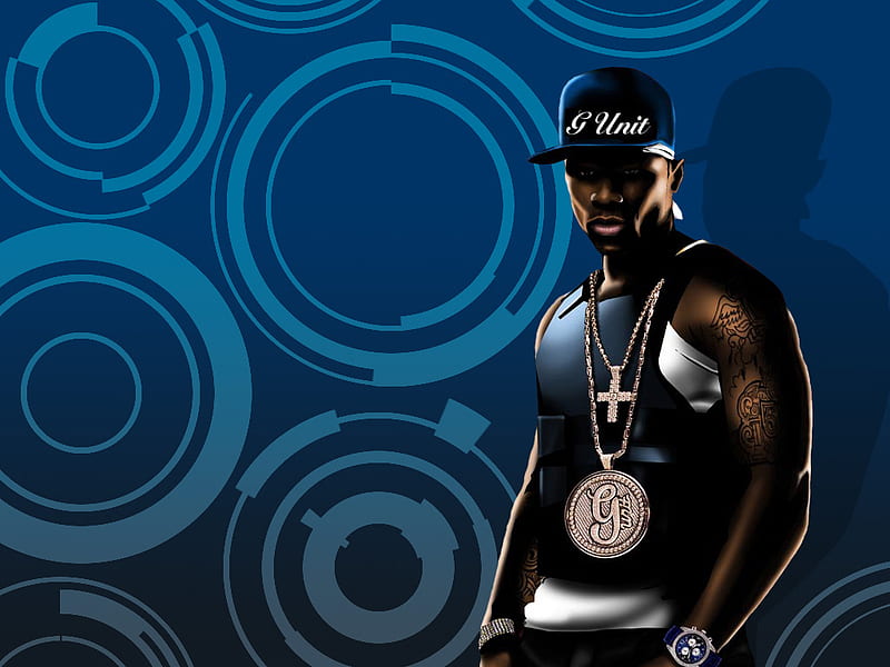 50 Cent In Blue, 50 cent, music, abstract, hip hop, cool, curtis, rap, digital, blue, HD wallpaper