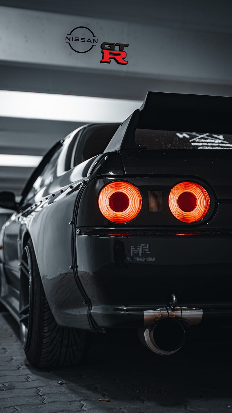 GTR R-32, 1989, black, brake lights, car, nih4d, esports, trending, HD phone wallpaper