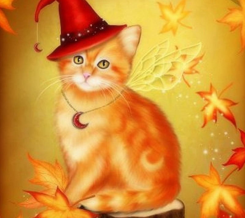 Autumn Cat Magic, fall season, autumn, holiday, halloween, love four