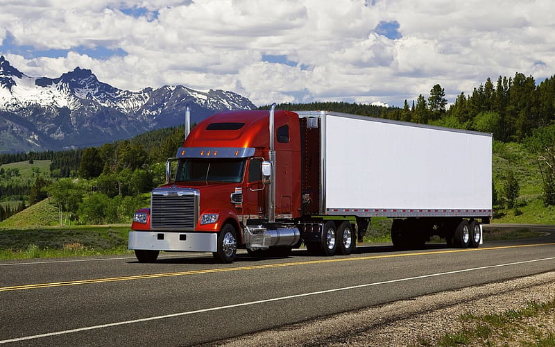 Freightliner, trailer, truck, big rig, semi, HD wallpaper