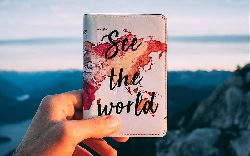 See the World, motivation, inspiration, writing on a notepad, grung world map, tourism concepts, HD wallpaper