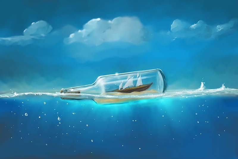 Boat In A Bottle, boat, bottle, artist, artwork, digital-art, HD wallpaper