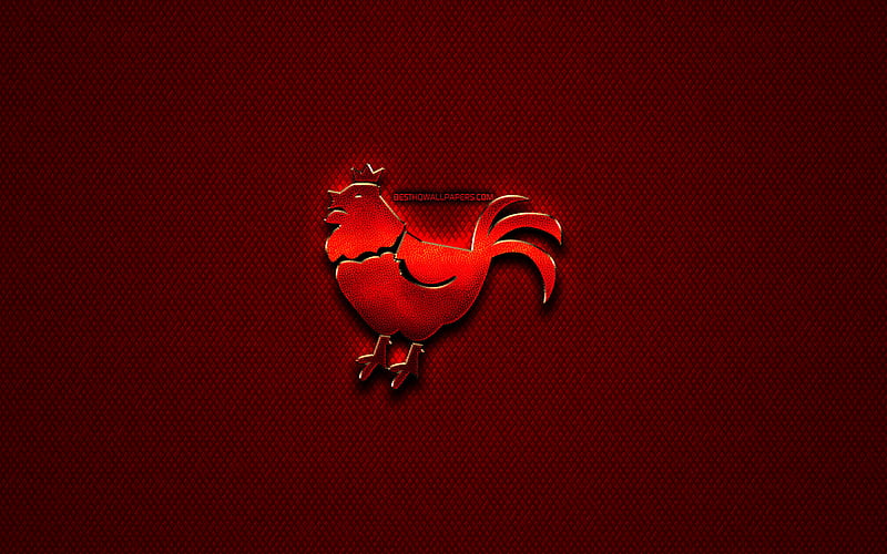 Rooster, chinese zodiac, artwork, Chinese calendar, Rooster zodiac sign, animals signs, red rhombic background, Chinese Zodiac Signs, creative, Rooster zodiac, HD wallpaper
