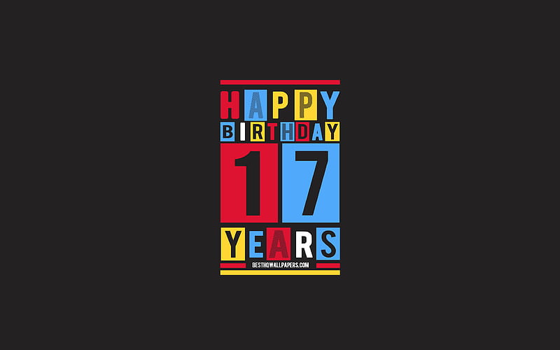 Happy 17 Years Birtay, Birtay Flat Background, 17th Happy Birtay, Creative Flat Art, 17 Years Birtay, Happy 17th Birtay, Colorful Abstraction, Happy Birtay Background, HD wallpaper