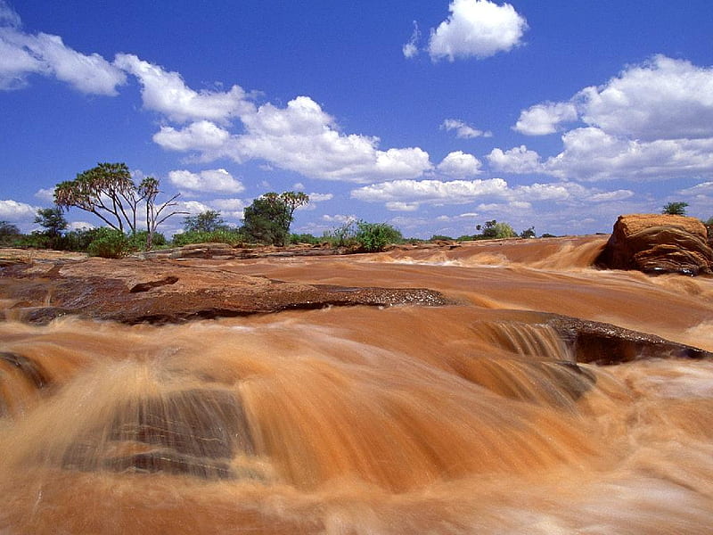 Lugard-Falls-Galana-River-Tsavo-East-National-Park-Kenya, waterfall, kenya, tree, river, HD wallpaper