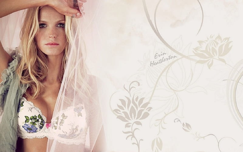 Erin Heatherton, blonde, patterned sheers, bikini bra, model, HD wallpaper