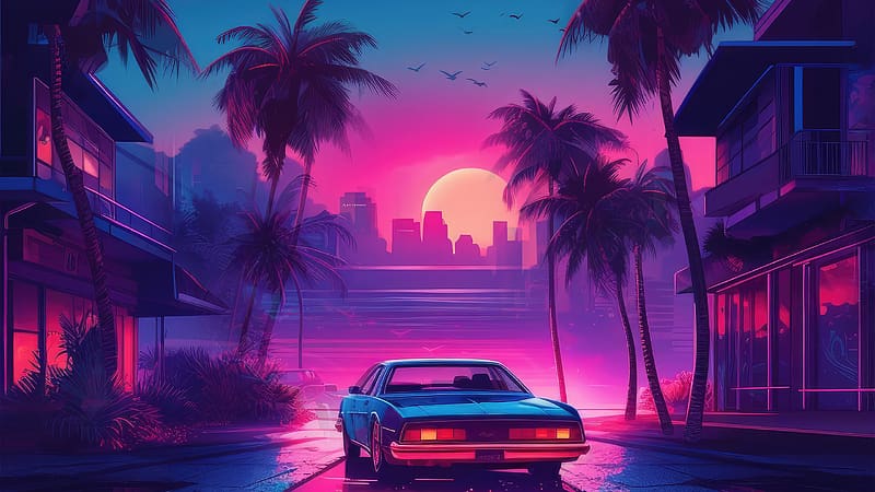 Ride To Pacific Blue, synthwave, artist, artwork, digital-art, HD ...