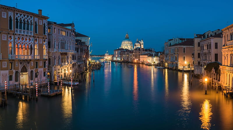 Venice at Night, grand canal, water, buildings, reflections, lights, italy, HD wallpaper