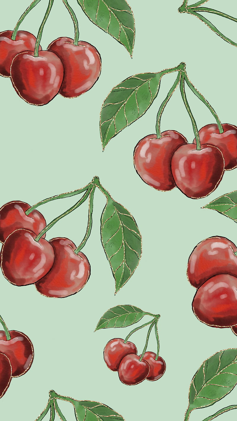 Cherry Pattern, fruit, ipad, leaves, patern, phone, red, samsung, HD phone wallpaper