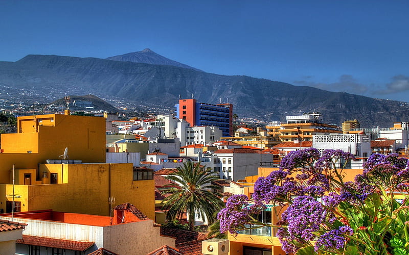 *Puerto de la Cruz-Canary Islands-SPAIN *, architektura, miasto, budynki, niebo, HD wallpaper