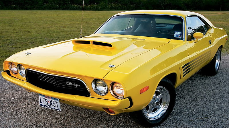 1973 Dodge Challenger, challenger, muscle, car, 1973, yellow, 73, dodge, classic, HD wallpaper