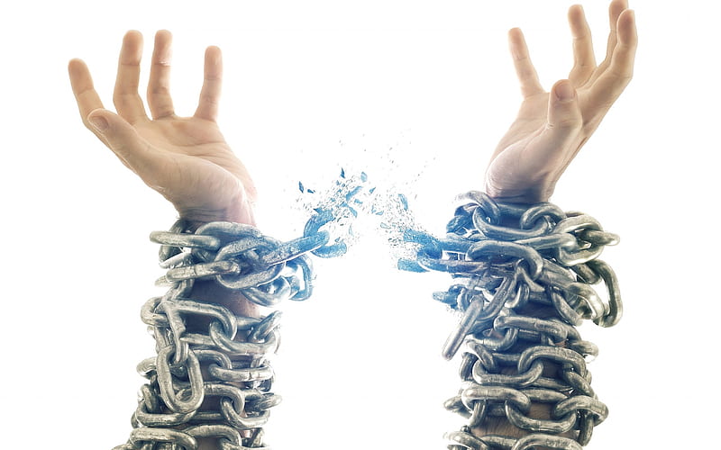broken chains on hands, release, chains, dom concepts, hands, HD wallpaper