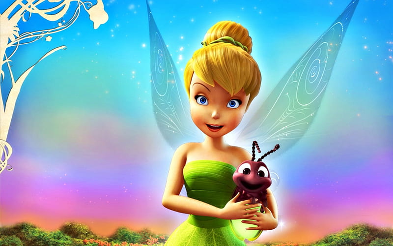 Tinker Bell, wings, green, firefly, pink, fairy, blue, HD wallpaper