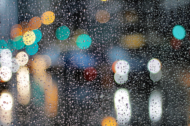Rainy Day Drops On Glass Lights Bokeh , dew, drops, glass, bokeh-effect, rain, HD wallpaper