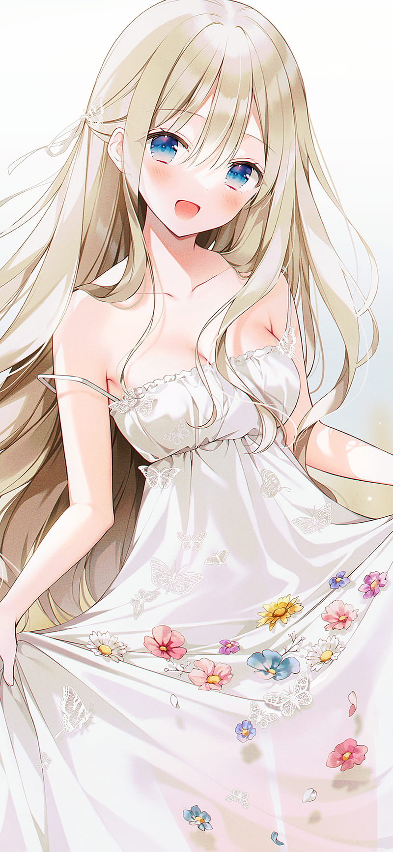 Anime Girls Anime Weri Blonde Blue Eyes Dress Sun Dress Cleavage Hd Mobile Wallpaper Peakpx