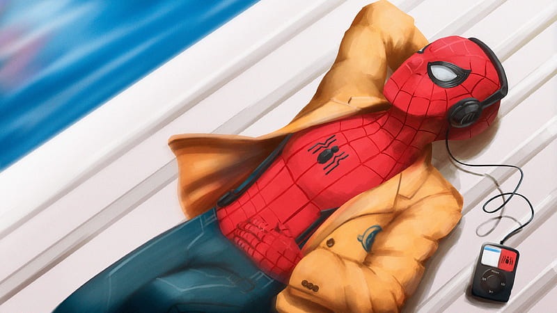 Spider Man Listening To Music, spiderman, superheroes, artwork, artist, digital-art, behance, HD wallpaper