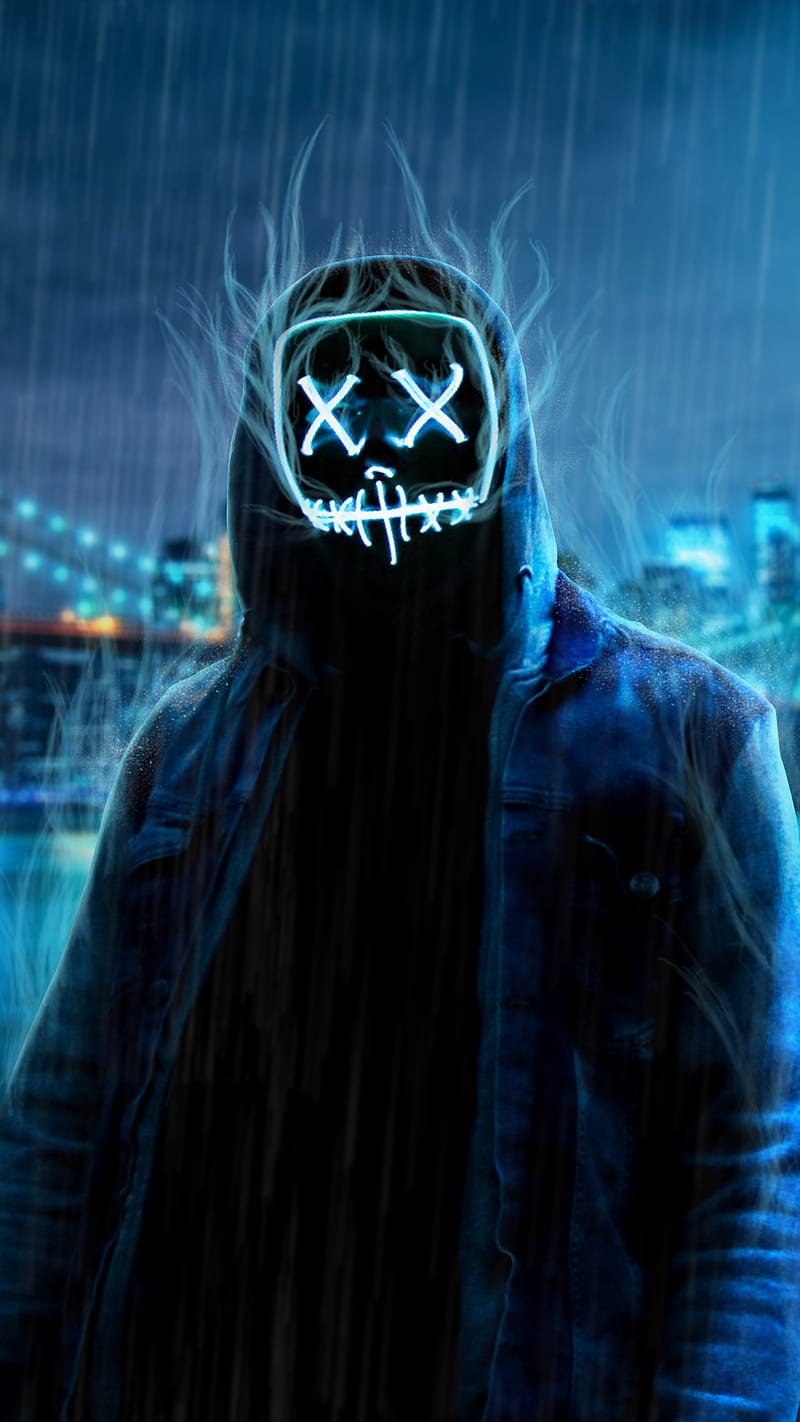 Neon Mask Aura, city, cyberpunk, glow, heat, neon mask, night, rain, superpower, HD phone wallpaper