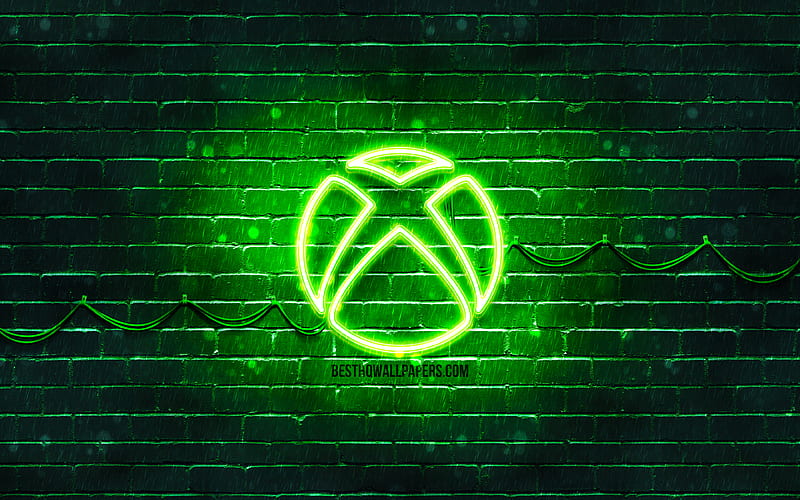 Xbox green logo green brickwall, Xbox logo, brands, Xbox neon logo, Xbox, HD wallpaper