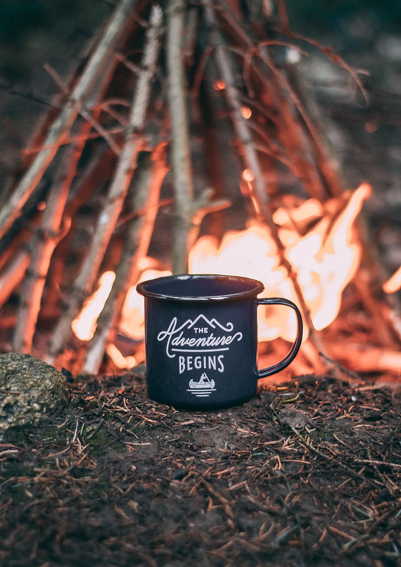 mug, campfire, camping, trip, HD phone wallpaper