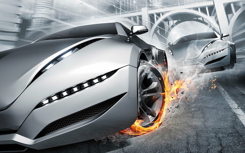 Furia, fuego 3d, carrera, velocidad, coche, caliente, plata, Fondo de  pantalla HD | Peakpx