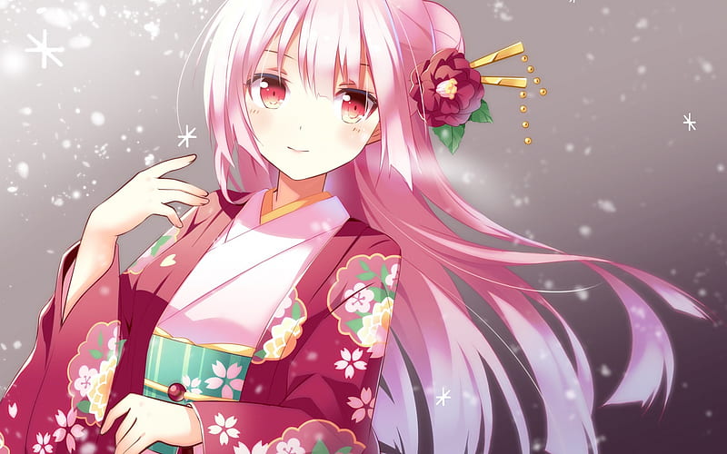 Female anime characters, pink hair, Japanese manga, Yukata, Kimono,  traditional Japanese clothes, HD wallpaper | Peakpx