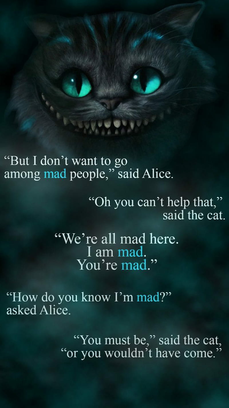 Alice in wonderland, cat, smile, we are all mad here, HD phone wallpaper