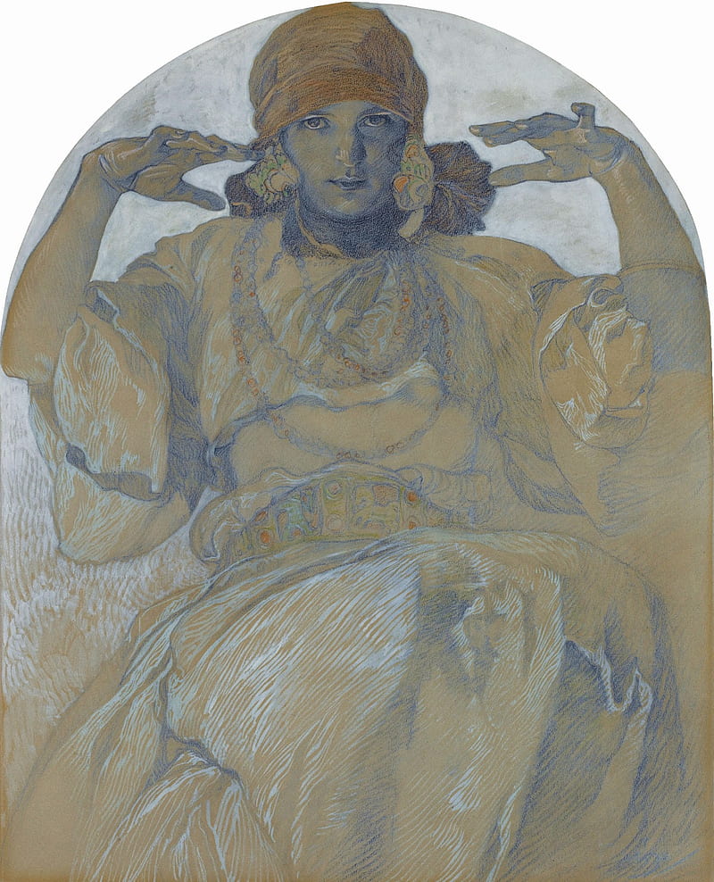 Alphonse Mucha, painting, Jaroslava Muchová, HD phone wallpaper