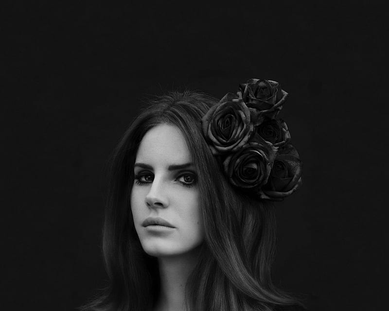 Black and White Lana, black and white, flowers, lana del rey, singer, HD wallpaper