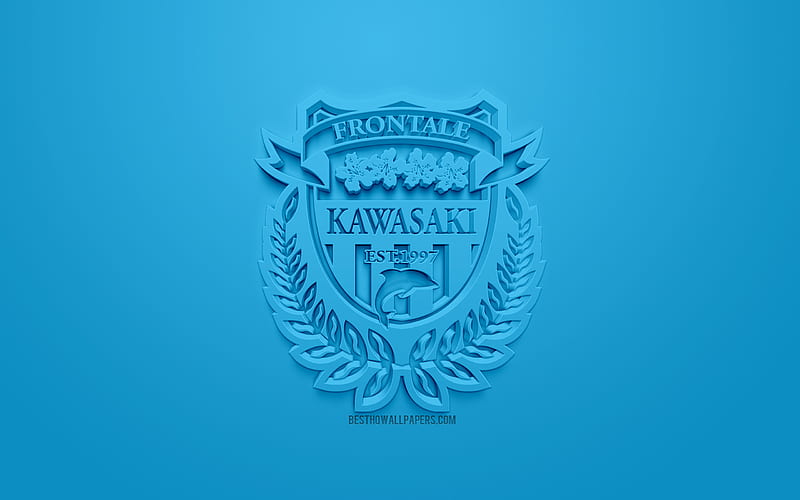 Kawasaki Frontale, creative 3D logo, blue background, 3d emblem, Japanese football club, J1 League, Kawasaki, japan, 3d art, football, stylish 3d logo, HD wallpaper