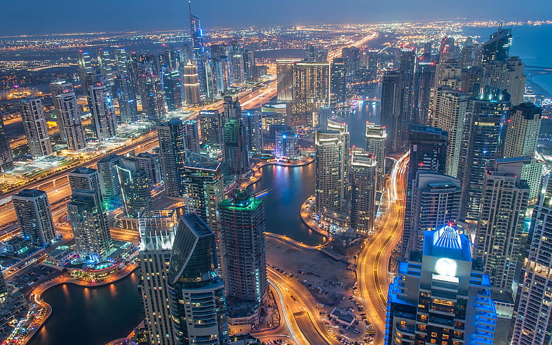 United Arab Emirates, Dubai panorama, nightscapes, modern architecture, UAE, HD wallpaper