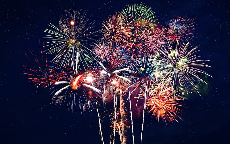 fireworks, night sky, show, holiday, beautiful fireworks, HD wallpaper
