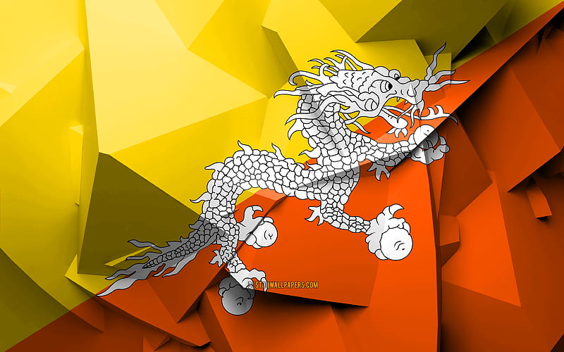 Flag of Bhutan, geometric art, Asian countries, Bhutan flag, creative, Bhutan, Asia, Bhutan 3D flag, national symbols, HD wallpaper