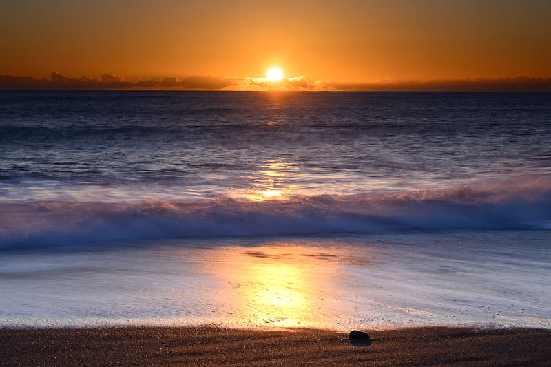 Sunset, sea, beach, wave, surf, summer, HD wallpaper | Peakpx