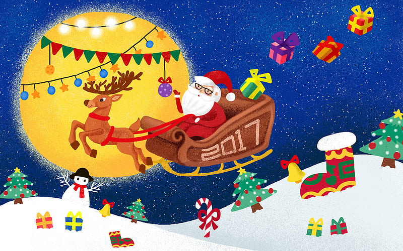 Christmas Day 2019 Santa Claus Gift Elk, HD wallpaper