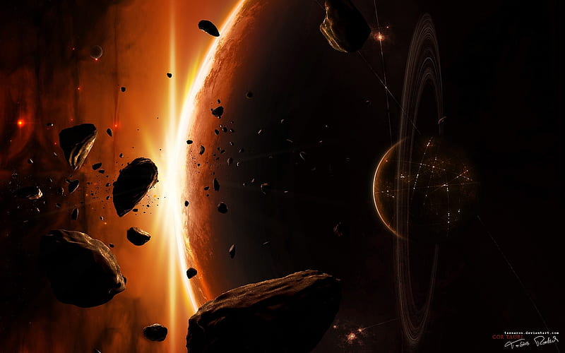 Sci-fi Space Art-Tauri and Ringed planet- Sci-fi Art, HD wallpaper