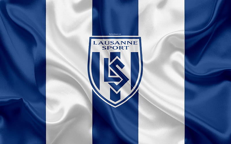 FC Lausanne-Sport silk texture, logo, swiss football club, blue white flag, emblem, Swiss Super League, Lausanne, Switzerland, football, HD wallpaper