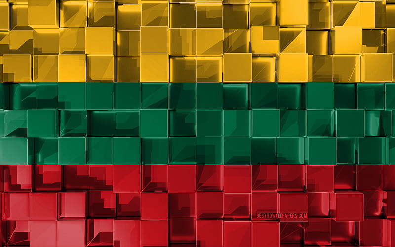 Flag of Lithuania, 3d flag, 3d cubes texture, Flags of European countries, Lithuania 3d flag, 3d art, Lithuania, Europe, 3d texture, HD wallpaper
