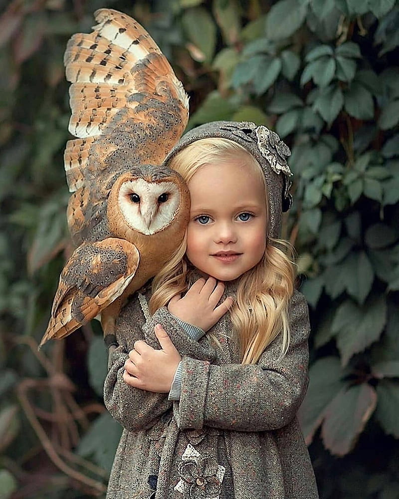 Cute Baby girl, best, bird, mobile, owl, HD phone wallpaper