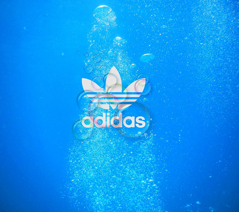 adidas, blue, bubbles, logo, water, HD wallpaper