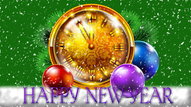 New Year Clock, Purple, Red, New Year, Time, Countdown, Happy New Year, Blue, Ornaments, Clock, Gold, HD wallpaper