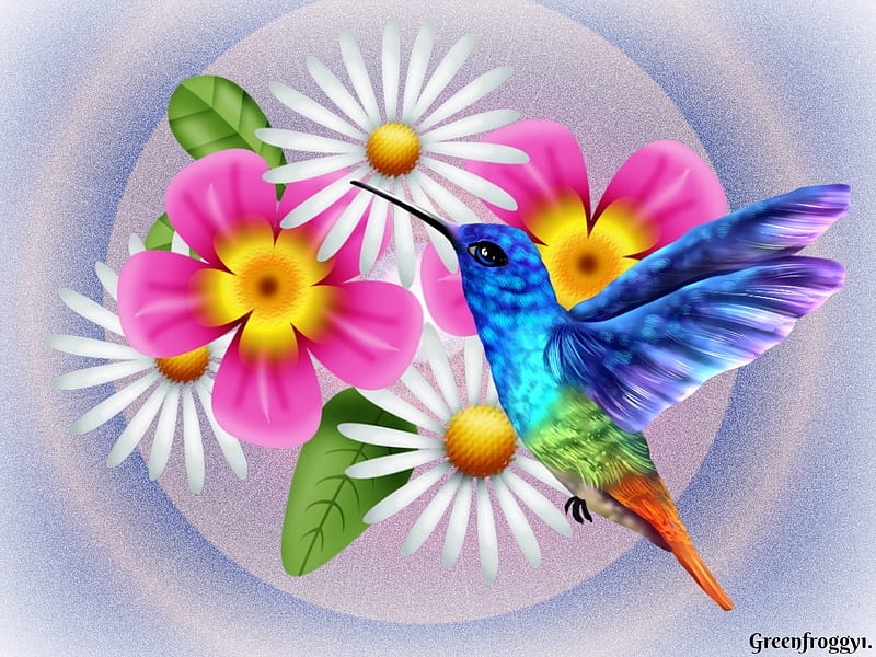 HUMMINGBIRD ON PINK FLOWERS, FLOWERS, HUMMINGBIRDS, ABSTRACT, HD wallpaper